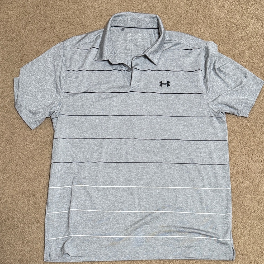 Under Armour Men's Heather Gray Striped Polo